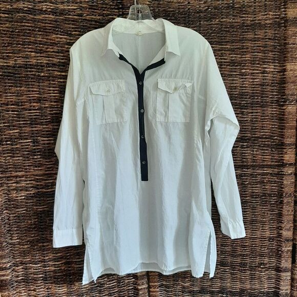 J. Crew Button Up Shirt Women Medium White Oversized Boyfriend Tunic Minimalist - Picture 1 of 7